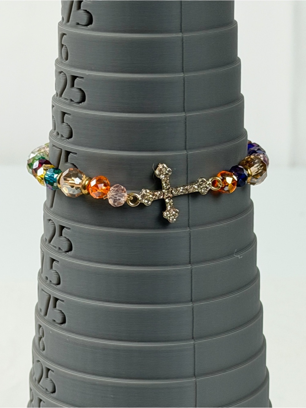 Crystal Bead Cross Stretch Bracelet - Multicolor